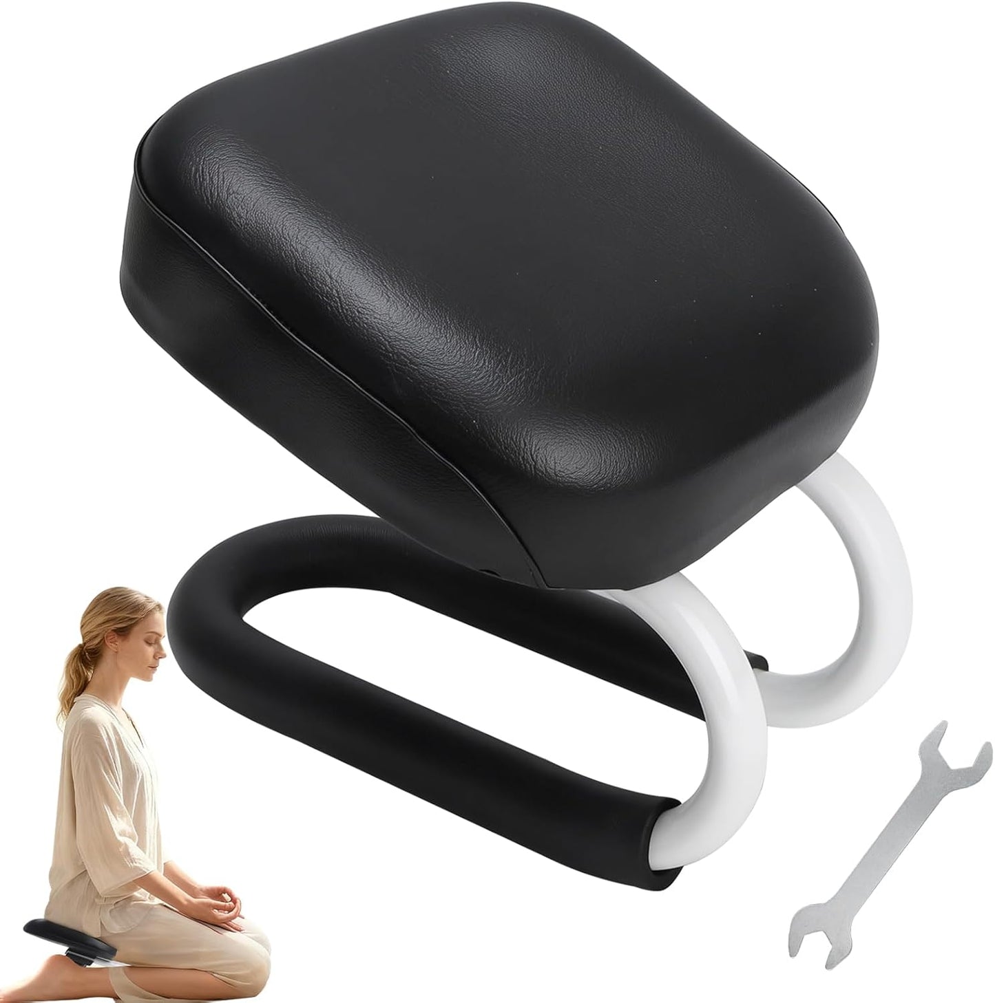 Engorgio Black Meditation Bench, Meditation Chair, Kneeling Meditation Stool, Seiza Chair, Prayer Bench with Cushion for Home Studio Portable Non-Slip Yoga Stool.
