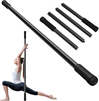 Krightlink Yoga Stick 5ft Adjustable Stretching Stick, Versatile Exercise Stick Non-Slip Ends and Sponge Handles for Fitness, Flexibility and Balance, Posture Correction - Black