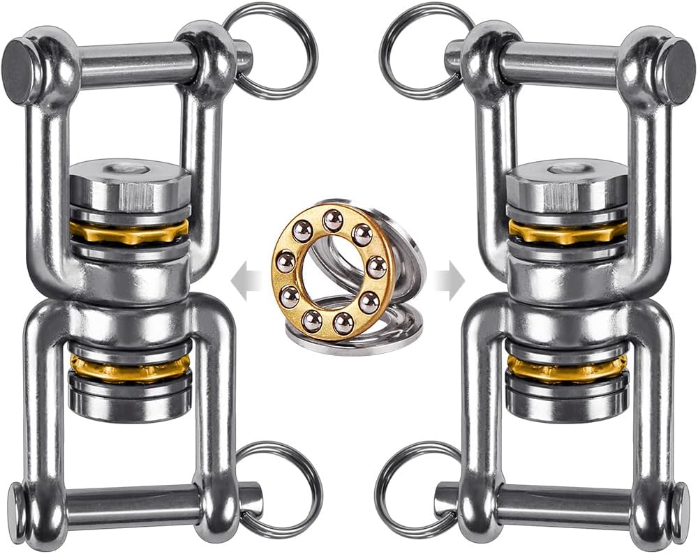 BeneLabel Dual Hanging Rings Hammock Swing Hanger, Swivel Stainless Steel Mounting Bearing Set D Shape Open Loop for Indoor Outdoor Playground Chair Yoga Rope Punching Bag Sandbag