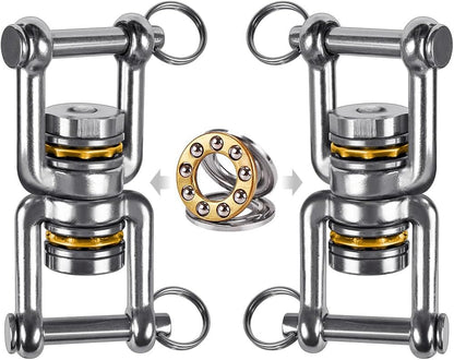 BeneLabel Dual Hanging Rings Hammock Swing Hanger, Swivel Stainless Steel Mounting Bearing Set D Shape Open Loop for Indoor Outdoor Playground Chair Yoga Rope Punching Bag Sandbag