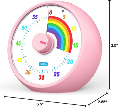 Visual Timer for Kids, 60-Minute Countdown Timer for Classroom Office Kitchen, Desk Timer Kids Time Management Tools with Silent Operation, Pomodoro Time Rainbow Pattern (Pink)