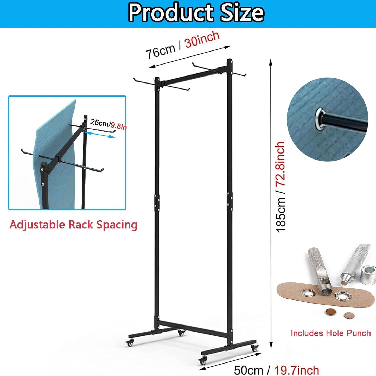 Yoga Mat Holder Hanging, Floor Rolling Yoga Mat cart, Large Capacity Storage Rack, with Includes hole punch, Metal square tube storage shelf for Home Gym, Fitness Club,Yoga Studio (Black)