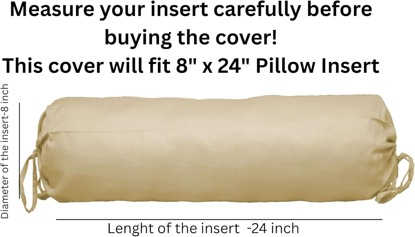 Saffron HANDICRAFTS Cotton 240TC - Bolster Cover Full Round Removable Cover for Neck Roll, Leg Rest,Yoga Practice, Meditation, Bed Sofa Couch (Turquoise Blue, 8"x24"(20 cm x 60 cm))