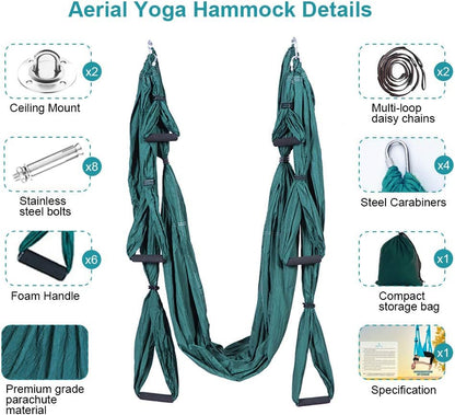 Aerial Trapeze Yoga Hammock Kit - Ultra Strong Antigravity Yoga Flying Sling Inversion Swing Tool Set