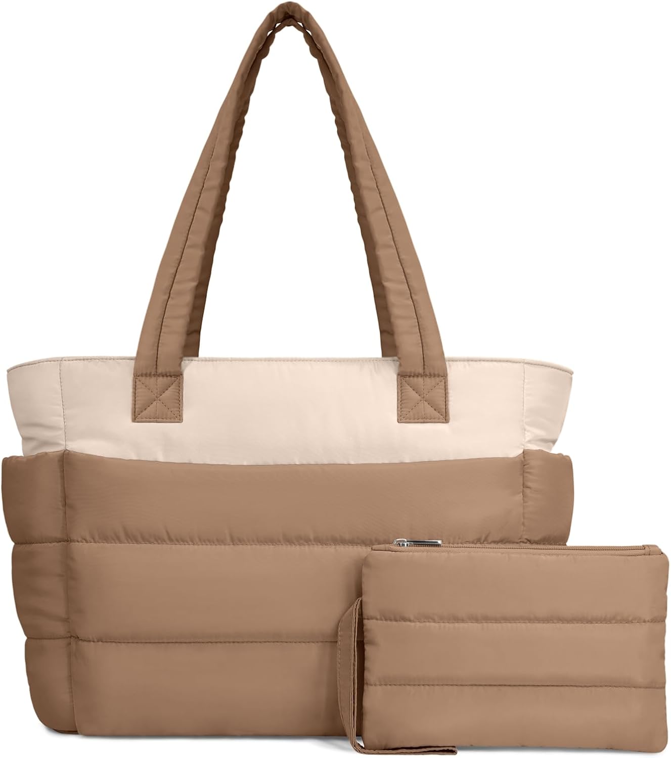 TOPDesign Puffer Tote Bag for Women, Lightweight Puffy Handbag with Compartments, Quilted Shoulder Bag for Work, Travel, Gym - Colors A