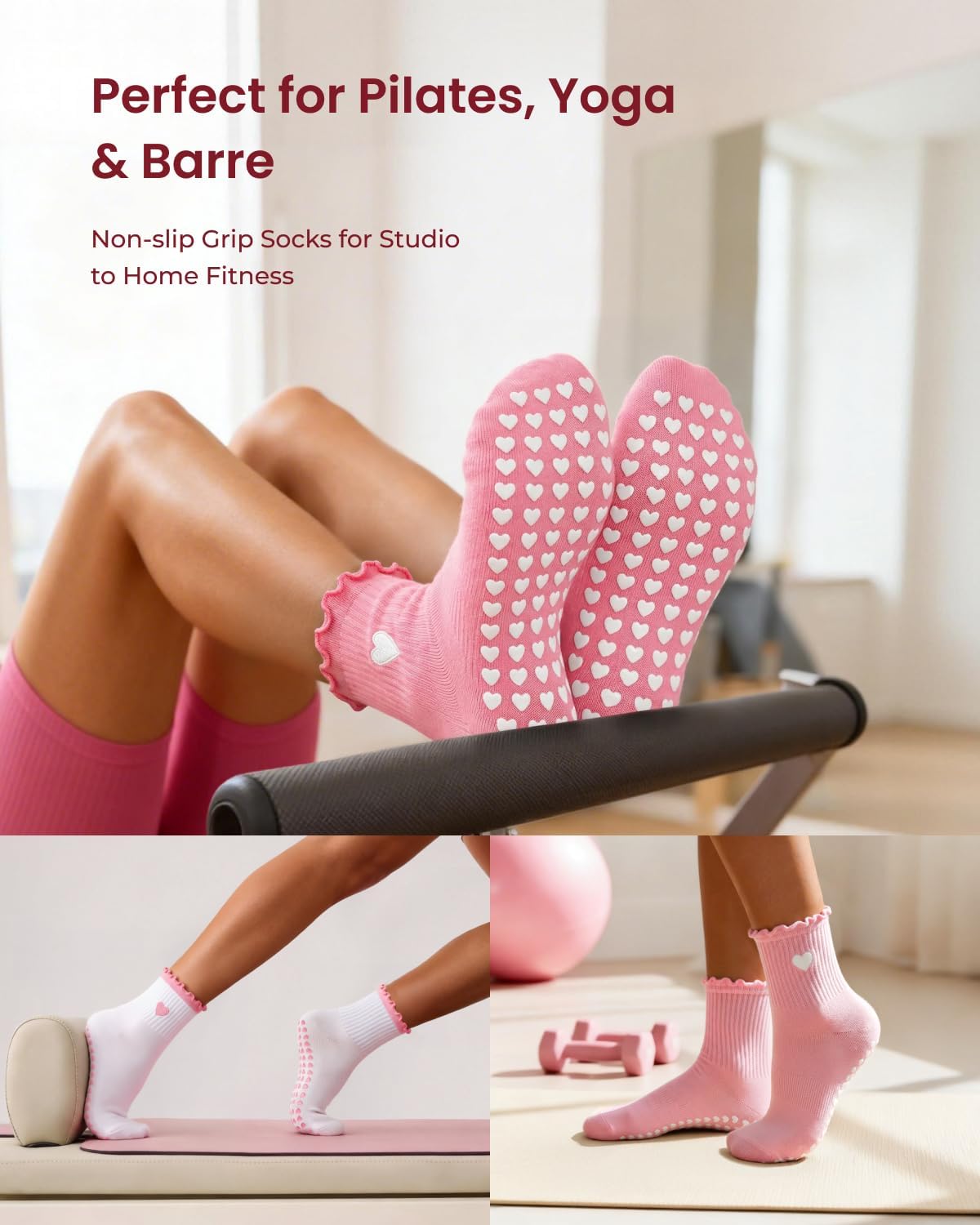 ALLIVE Pilates Socks with Grips for Women, Breathable Soft Non Slip Cute Yoga Socks for Studio or Home, Gift-Ready Set
