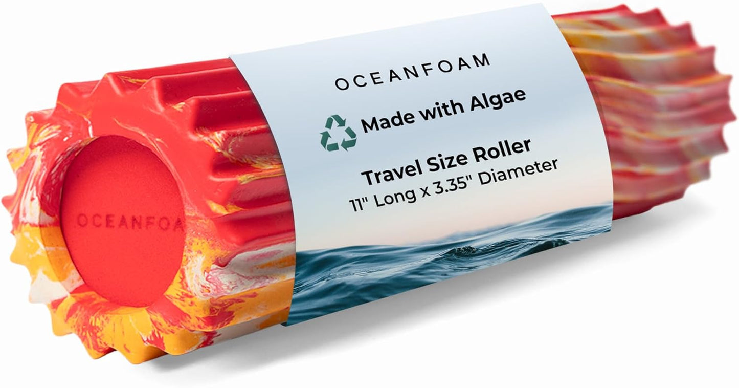 Oceanfoam Ripple Travel Foam Roller (11" x 3.35") Firm Mini Foam Roller for Physical Therapy, Deep Tissue Massage, Back Pain - High Density, Ergonomic Wave Textured - Yoga, Pilates, Exercise (Natural) - Colors A