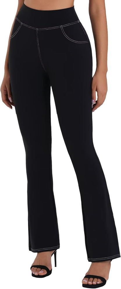 Sunzel Sustainable Flare Leggings for Women, Mini Bell Bottom Flared Yoga Pants with Denim Look, High Waisted Tummy Control