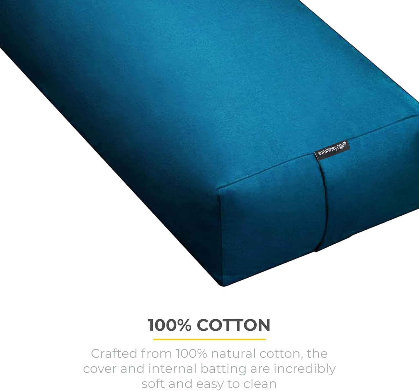 Extra Firm Large Yoga Bolster, 24" x 12" x 6" Cinched OR Zippered Yoga Pillow, Rectangular Cotton Cushion With Removable Cover for Studios, 1 Pack or 2 Pack