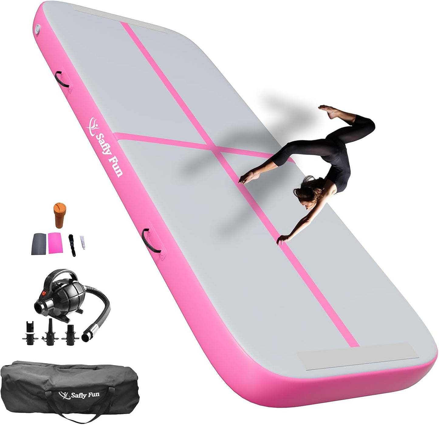 Inflatable Gymnastics Air Mat 6.6ft/10ft – Shock-Absorbing Tumble Track for Safe Home, Gym & Outdoor Training with Electric Pump