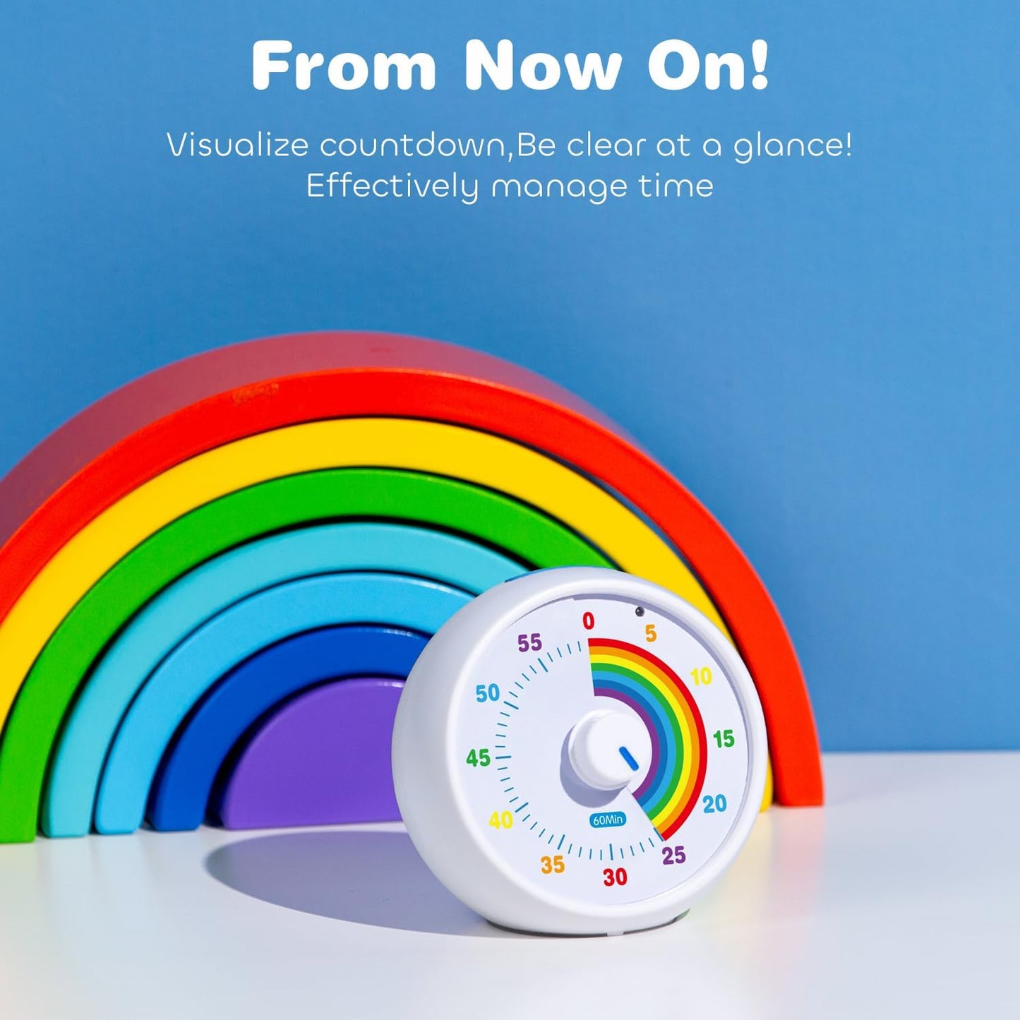 Visual Timer for Kids, 60-Minute Countdown Timer for Classroom Office Kitchen, Desk Timer Kids Time Management Tools with Silent Operation, Pomodoro Time Rainbow Pattern (Pink)