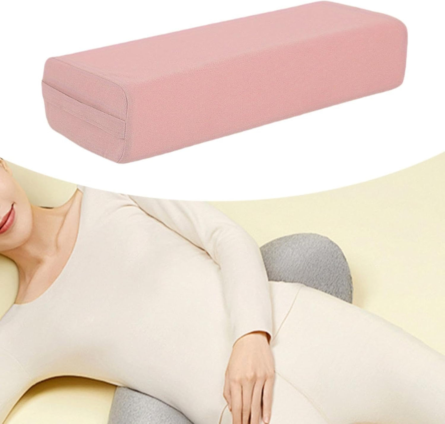 Vaveren Yoga Bolster Pillow Meditation Pillow,Breathable,Professional,Rectangular,with Carry Handle for Relaxation Restorative Yoga, Light Pink