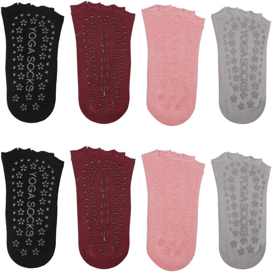 Pengxiaomei 4 Pairs Non Slip Yoga Socks, Women's Yoga Socks with Toes, Clasped Socks for Ballet Barre Dance