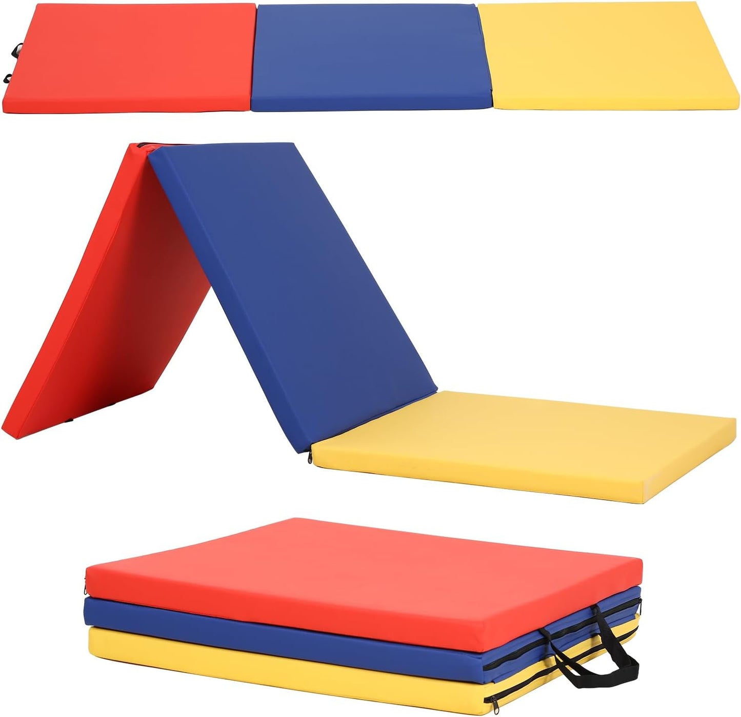 Gymnastics Tumbling Mat Portable Gymnastics Mat Foldable Tumbling Mat 2ft W 6ft L/4ft W 6ft L/4ft W 8ft L/4ft W 10ft Exercise Mat Yoga Mat with Carrying Handles for Yoga Gymnastics