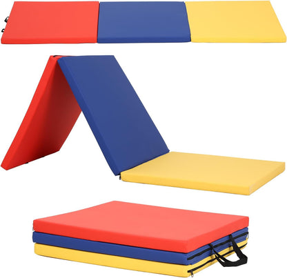 Gymnastics Tumbling Mat Portable Gymnastics Mat Foldable Tumbling Mat 2ft W 6ft L/4ft W 6ft L/4ft W 8ft L/4ft W 10ft Exercise Mat Yoga Mat with Carrying Handles for Yoga Gymnastics
