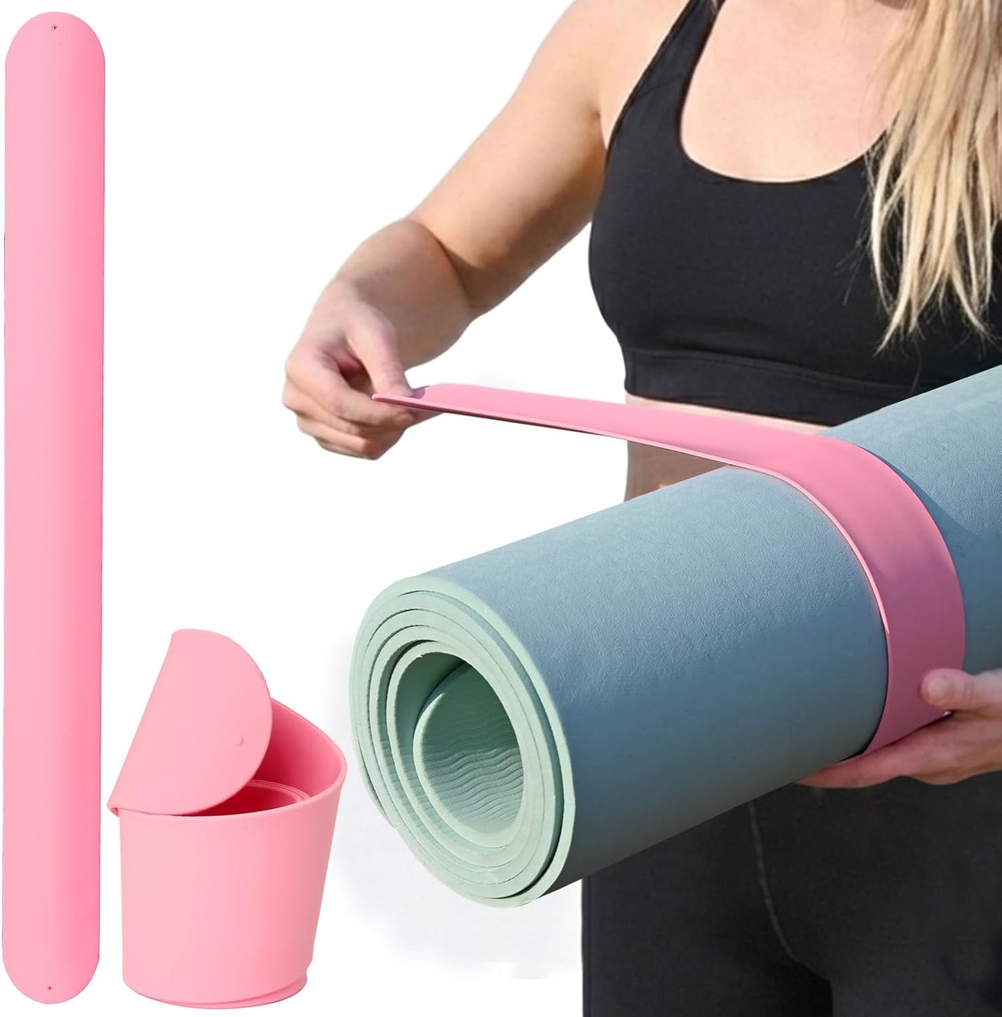 Aolamegs Yoga Mat Strap Slap Band-Instant One Snap Holder Keeps Mats Tightly Rolled & Secure -Soft Silicone Gym Accessories