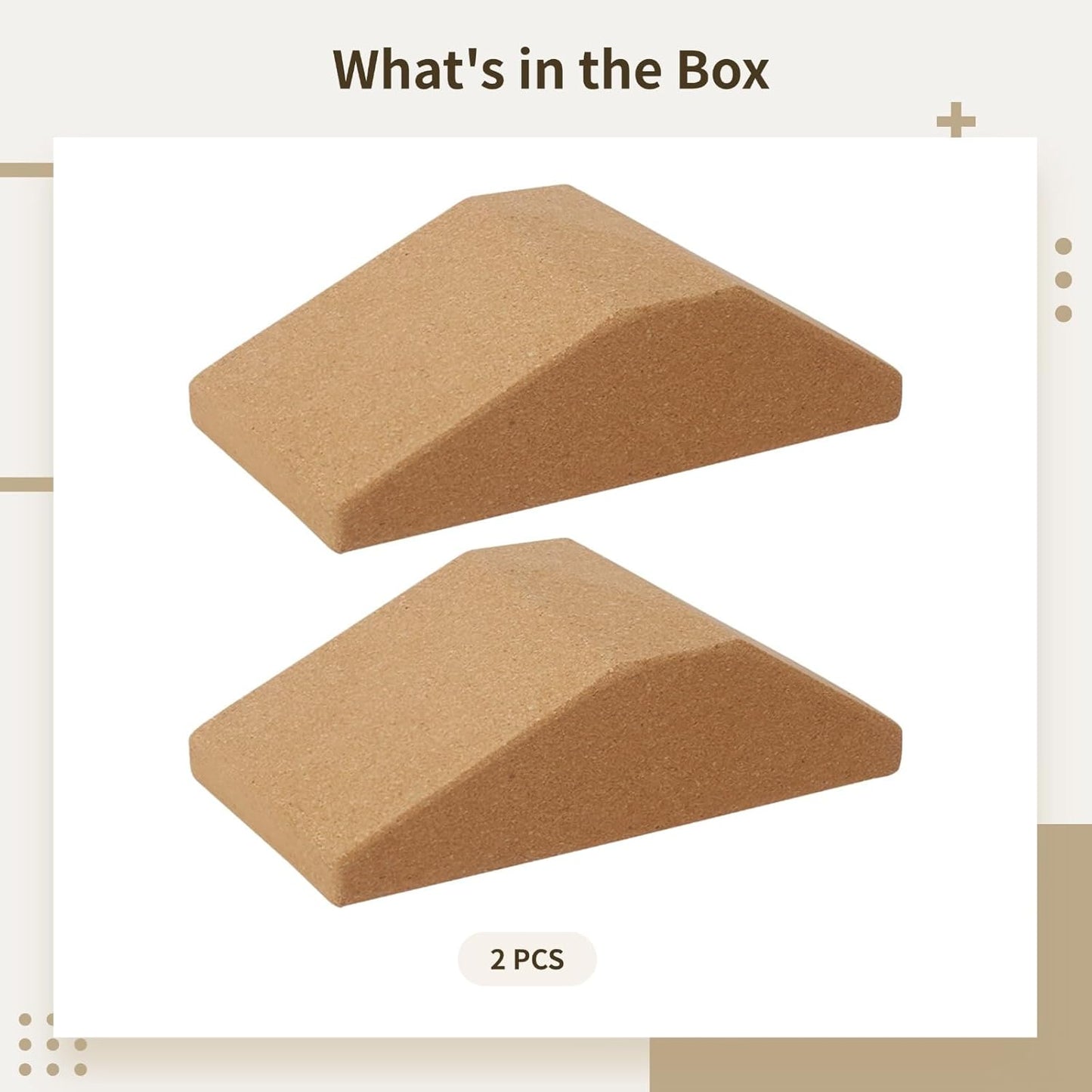 2 Yoga Wedge Blocks - Cork Design for Wrist Support and Non-Slip Grip, Ergonomic for Squats & Myofascial Release