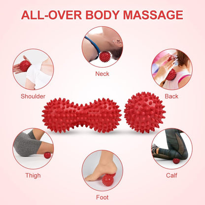 URAQT Spiky Massage Ball Set, 2 Pack Physical Therapy Massage Balls, Hard Lacrosse Ball & Spiky Massage Ball for Myofascial Release and Trigger Point Deep Tissue Massage (Red)