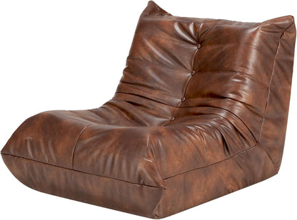 Hobestluk Giant Bean Bag Chair Lazy Floor Sofa, Memory Foam Fireside Sofa for Adults, Big Beanbag Faux Leather Armless Chair for Living Room Bedroom Dorm Office (Brown, Single)
