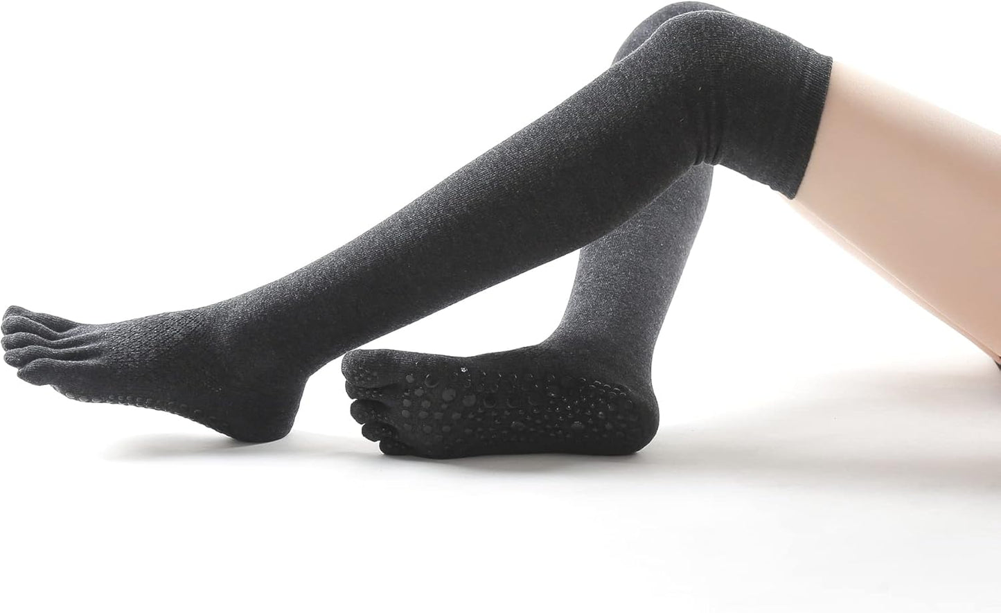 Verdancy Yoga Pilates Toe Socks - Toeless With Grips for Women, Non-Slip Cushioned Over Knee Thigh High