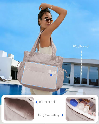 Wandering Nature Bow Tote Bag for Work Fits 40oz Tumbler, Yoga Bag with Wet Pocket & Yoga Mat Pocket, Commute, Gym, Travel