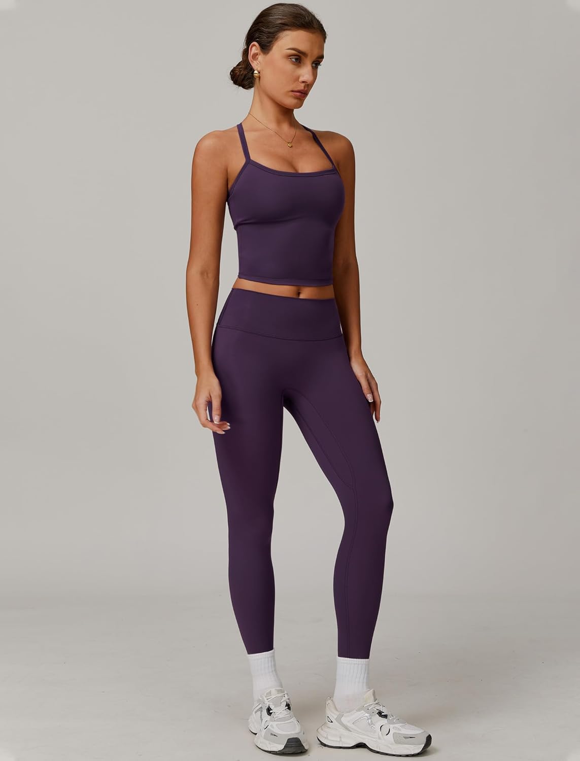 Women 2 Piece Workout Sets Padded Criss Cross Back Crop Tank High Waist Tummy Control Active Leggings Sets Yoga Outfit