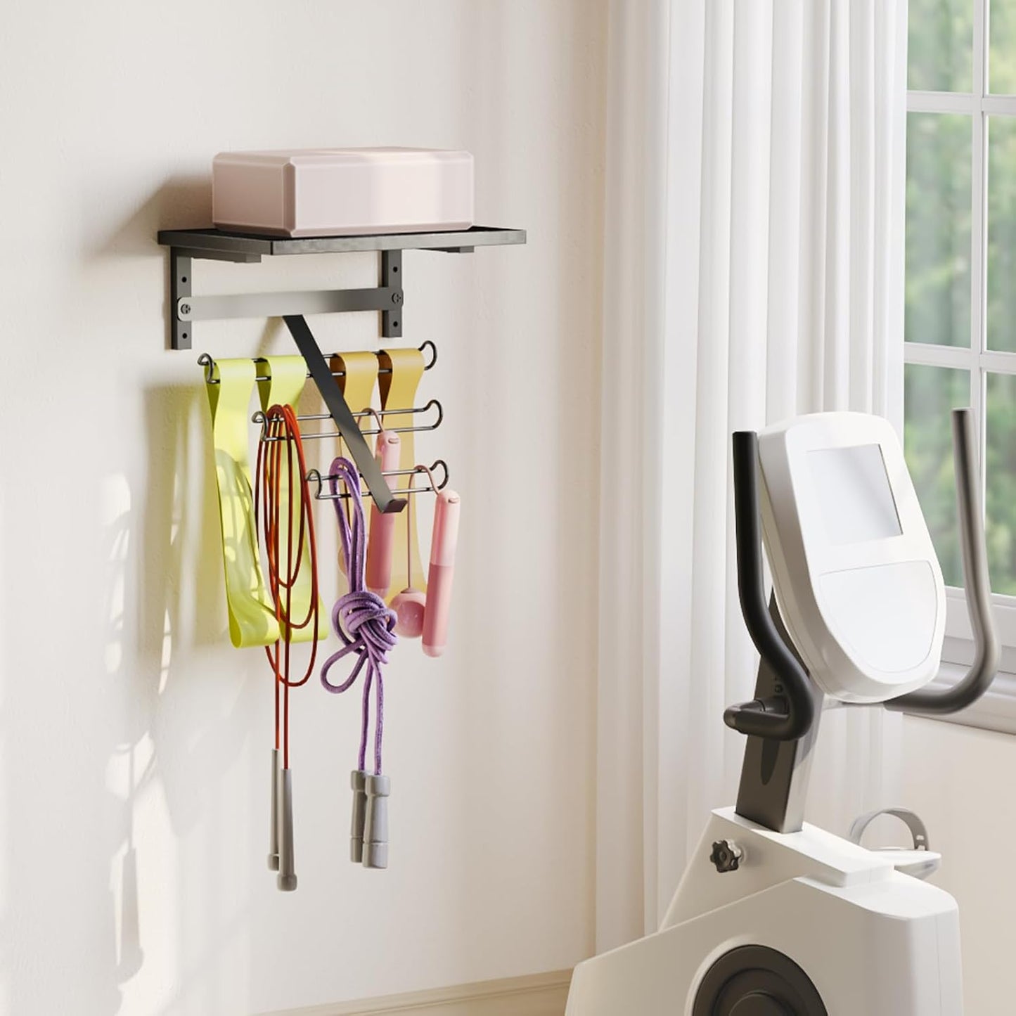 TJ.MOREE 2 Tier Floating Shelf Compatible with Tonal Accessories, T-Bracket Lock Adapters Hanger, Wall Mount Home Gym Storage Rack for Fitness Equipment
