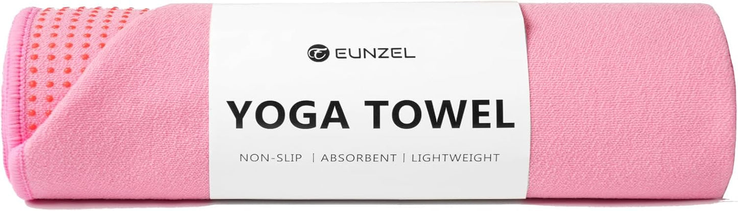 Eunzel Yoga Towel,Hot Yoga Mat Towel with Grip Dots Sweat Absorbent Non-Slip for Hot Yoga, Pilates and Workout 24" x72", Purple & Blue