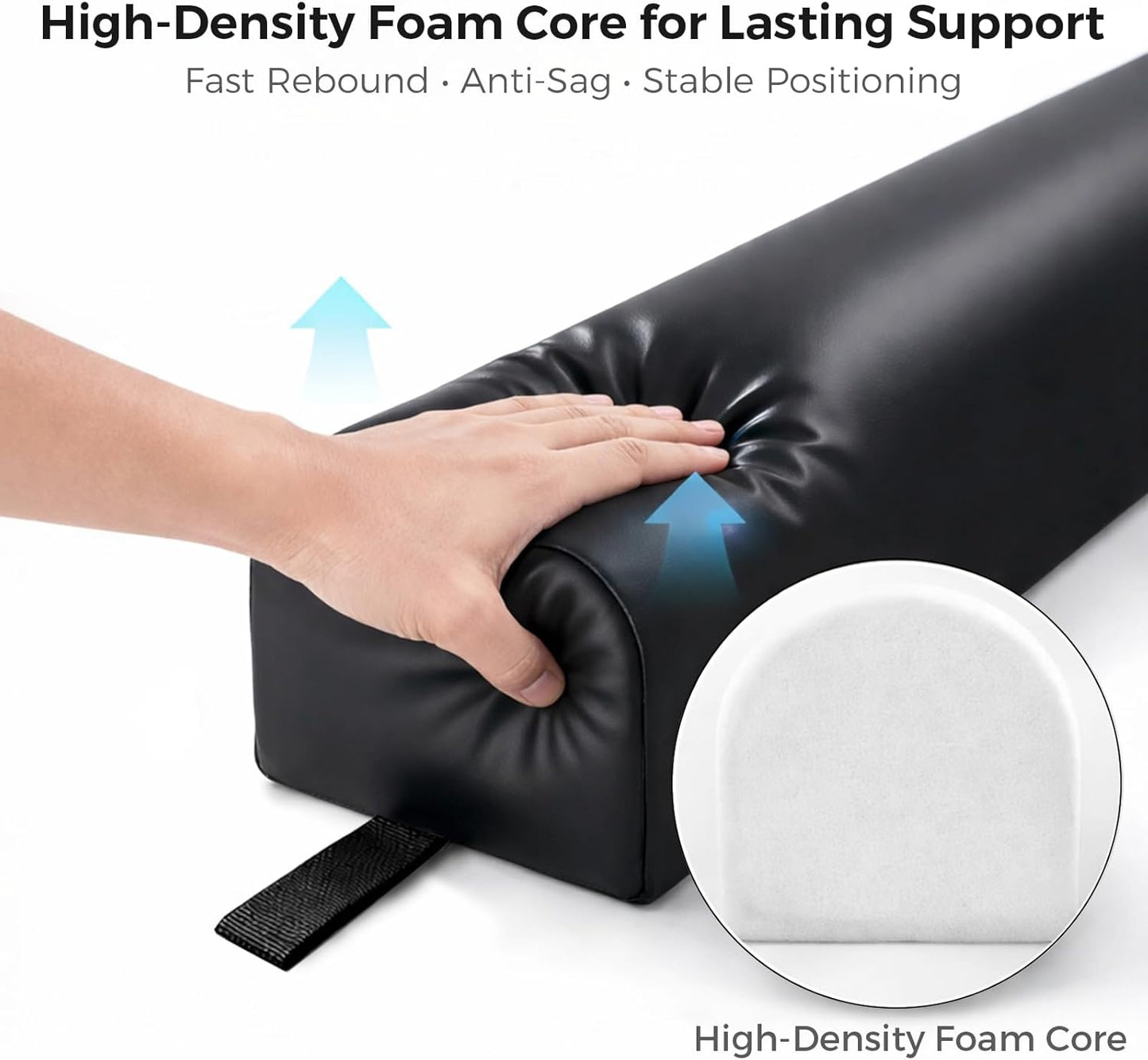 Dual-Cover Comfort Massage Bolster Pillow 3/4 Round, 26 x 6 x 6 in PU Leather & Cooling Cover Bolster for Massage Table, Massage Bolster Pillow for Legs, Leg & Knee Bolster Support – Black/ Light Gray