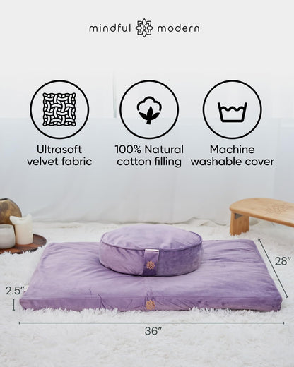 Mindful & Modern Zabuton Meditation Mat - Cotton Filled Yoga and Meditation Pad - Zabuton Meditation Cushion for Kneeling and Sitting Support - Large Rectangular Sitting Floor Pillow for Bench or Zafu
