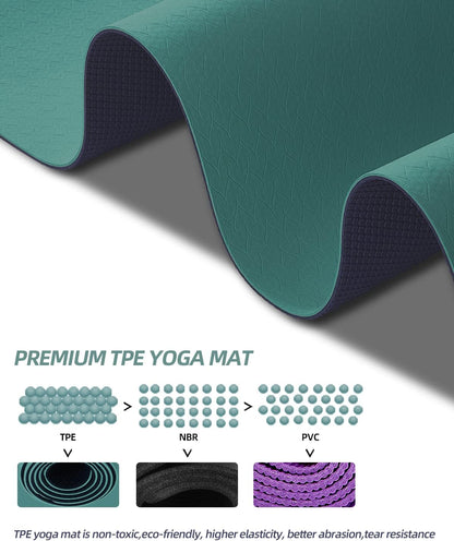 COOLMOON Yoga Mat Non Slip, Anti-Tear 1/4 Thick TPE Yoga Mats for Women and Men, 72"x24" Exercise & Fitness Mat with Carrying Strap, Workout Mats for Yoga, Pilates and Floor Exercise