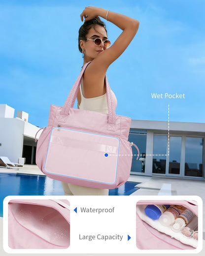 Wandering Nature Bow Tote Bag for Work Fits 40oz Tumbler, Yoga Bag with Wet Pocket & Yoga Mat Pocket, Commute, Gym, Travel