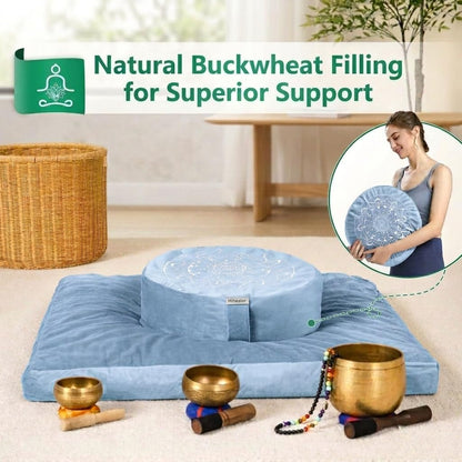 Hihealer Meditation Cushion, Traditional Tibetan Meditation Pillow Velvet Cover - Large Floor Cushion Seating for Adults - Yoga Buckwheat Bolster for Women、Moms