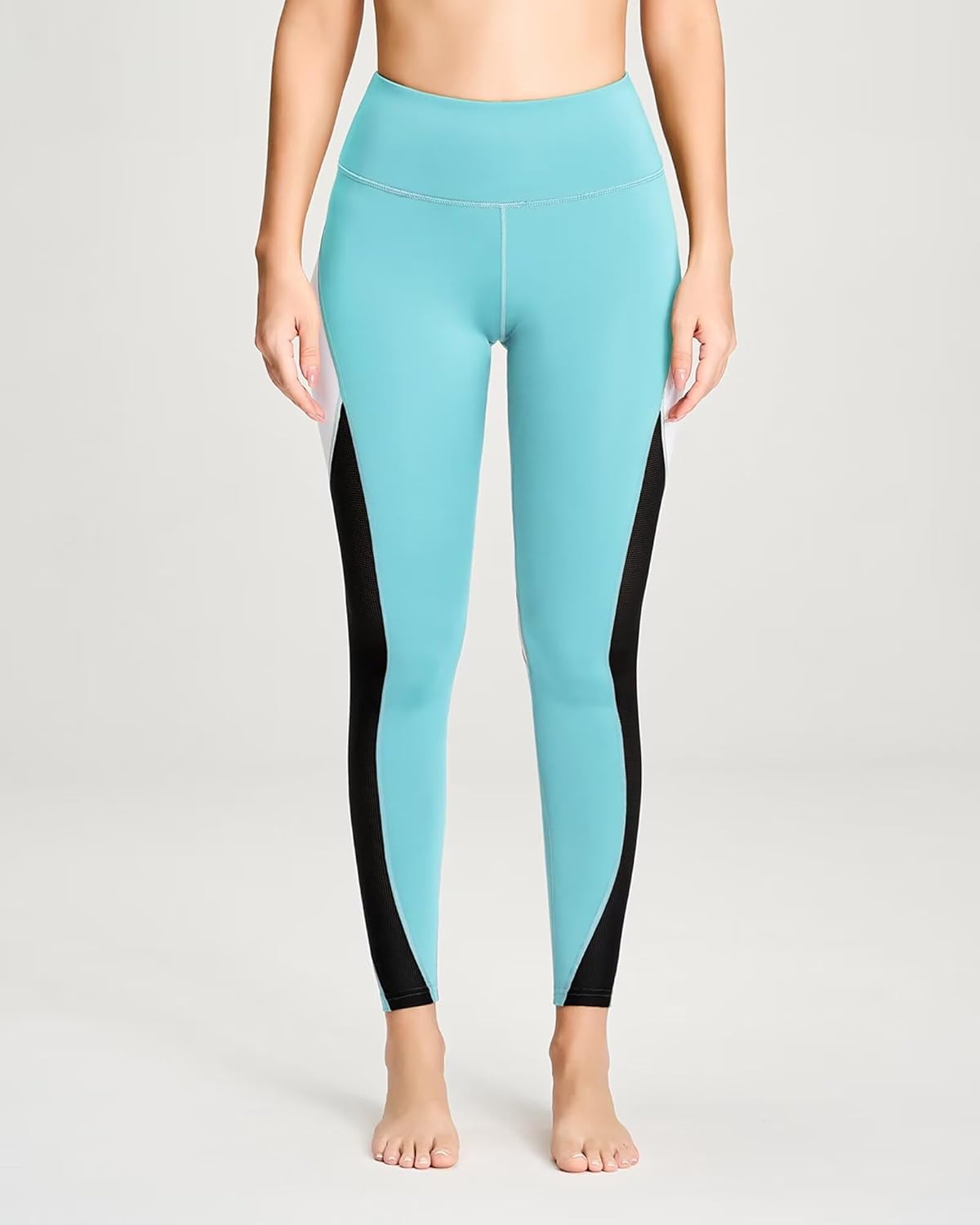 QUEENIEKE Women Yoga Pants Color Blocking Mesh Workout Running Leggings Tights