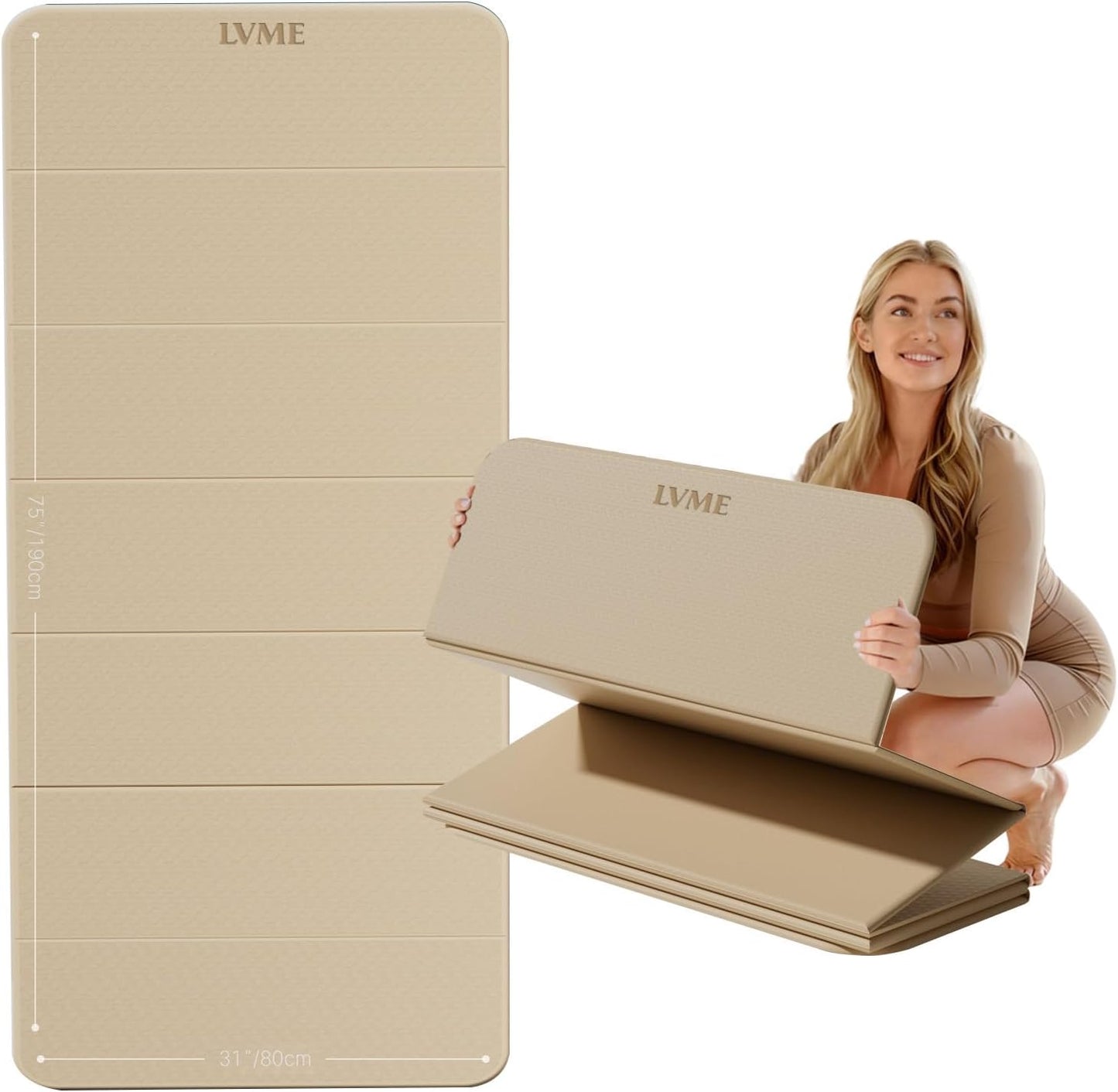 Large Yoga Mat 75"x31", Foldable Yoga Mat & Travel Yoga Mat, Extra Wide 0.24" Thin Non-Slip Mat for Yoga, Pilates, Stretching & Home Workouts –Easy Carry & Store