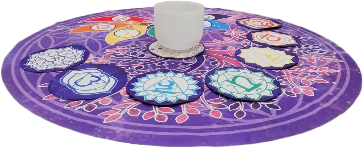 FMTY Crystal Singing Bowls Mat, Round singing bowls Mat Washable healing bowl cusion, Non-Slip Floor Mat Suitable for Sound Bowl Set, 52"Round (52")