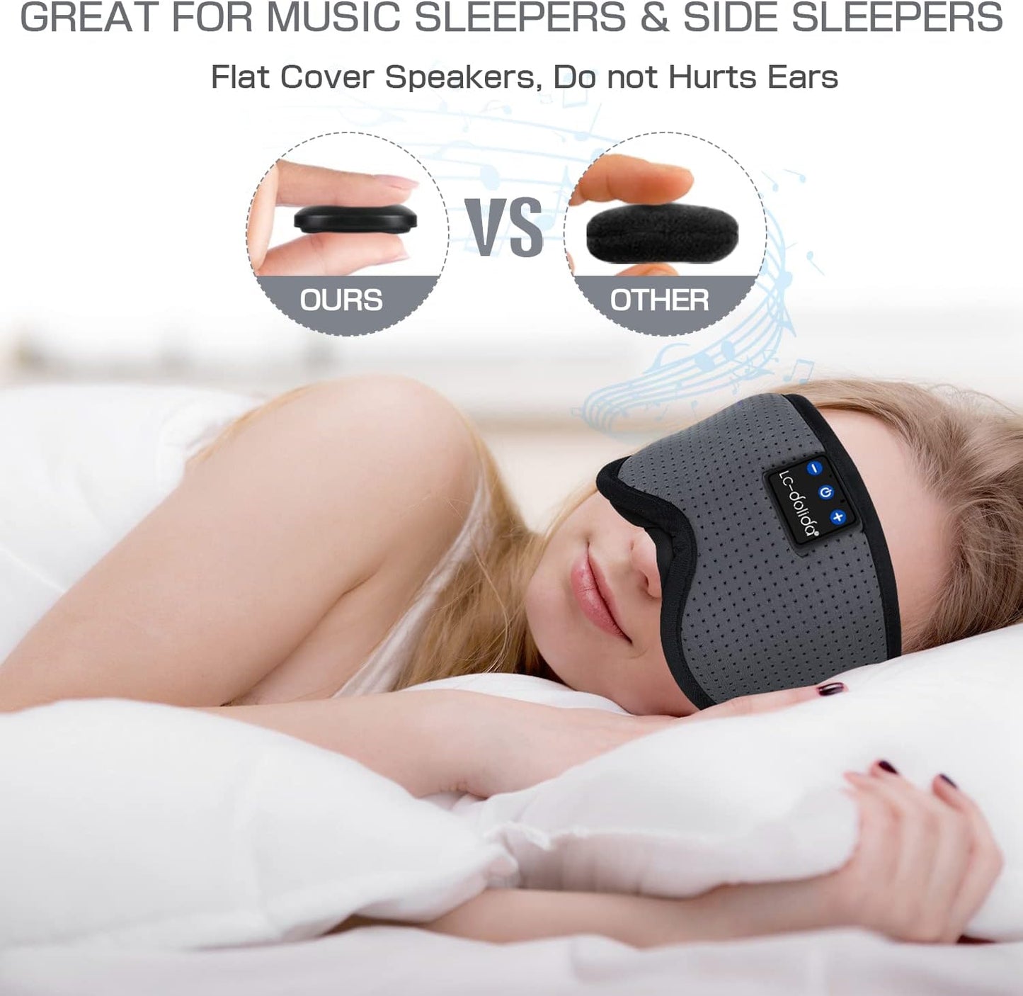 LC-dolida Sleep Headphones, 3D Sleep Mask Bluetooth Wireless Music Eye Mask, Sleeping Headphones for Side Sleepers Sleep Mask with Bluetooth Headphones Ultra-Thin Stereo Speakers Perfect for Sleeping