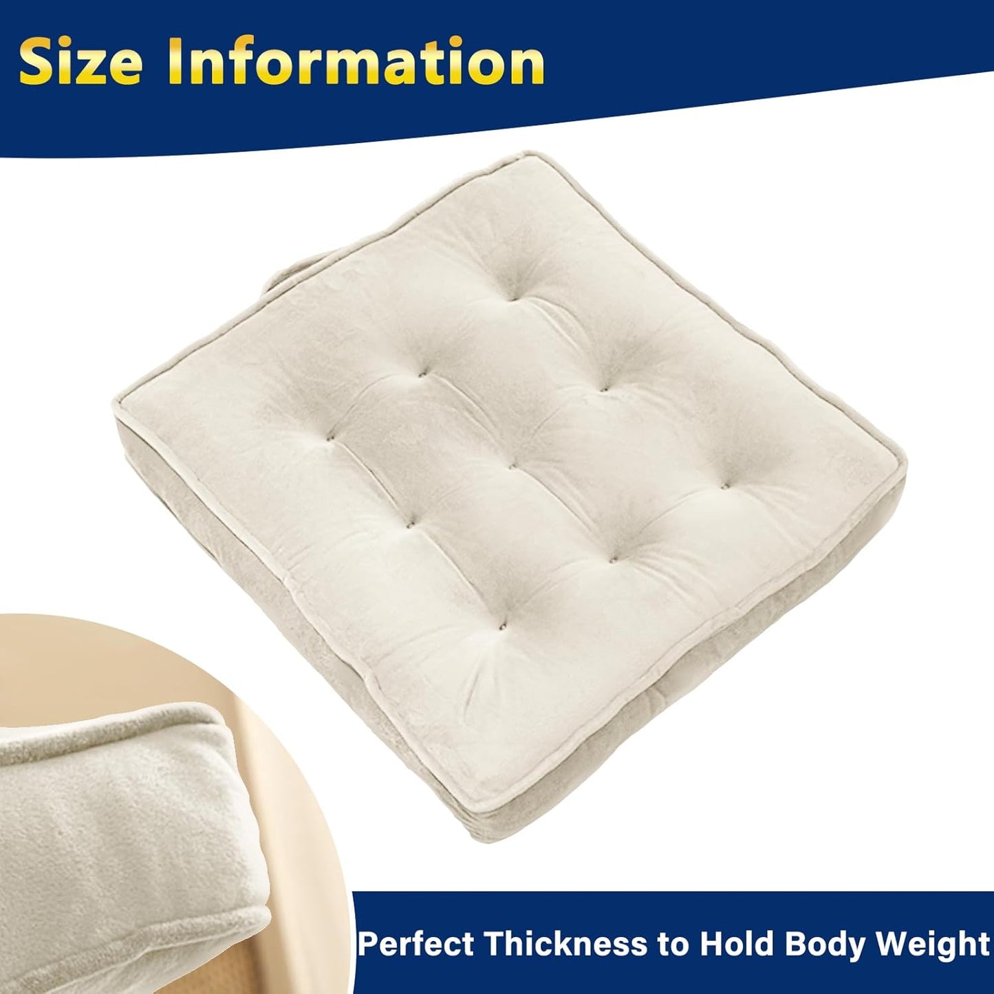 1 MIDDLE ONE Floor Pillow Set of 2, Memory Foam Meditation Cushion, Floor Cushions for Adults Sitting, Large Square Seat Cushions for Yoga, Living Room, 20x20 Inch (Grey)