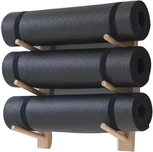 Wooden Yoga Mat Holder Wall Mount, Wood Yoga Mat Storage Rack as Shoe Hanger, Yoga Mat Organizer, or Gym Shelf for Home Gym Wall Storage