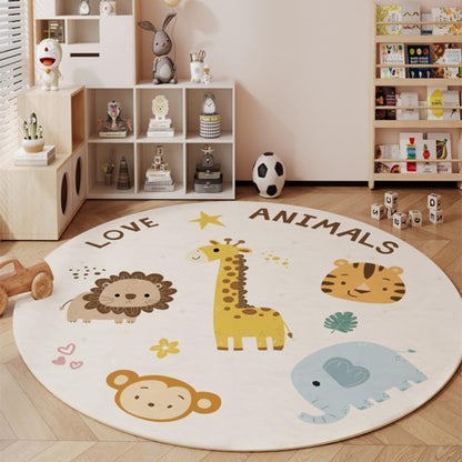 Poowe Cute Animals Kids Room Rug,39.4" Round Washable Area Rugs Rabbit Rug Nursery Rug for Baby Boys Girls Play Mat Floor Carpet Non Slip Soft Rugs for Living Room Bedroom Playroom Classroom