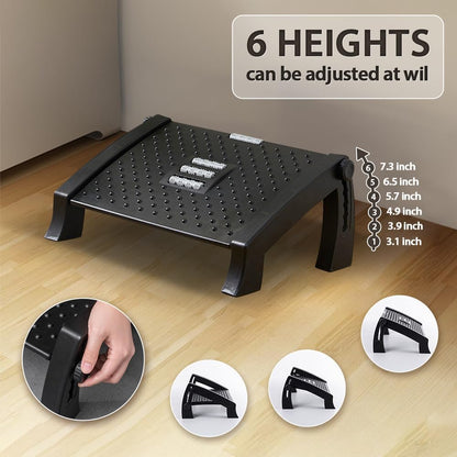 CasaZenith Foot Rest, Six Heights Adjustable Foot Rest for Under Desk at Work, Ergonomic Foots Stool for Under Office Desks, Under Desk Footrest with Foot Massage Roller, Chair Footrest for Leg Rests