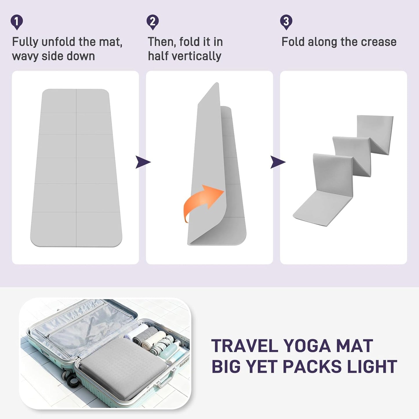 Foldable Yoga Mat for Travel 72"x 32"x 0.32"Inch, 8mm Thick Folding Exercise Mat, Outdoor Non-slip Pilates Mat for Women & Men, Wide Yoga Mat Packable for Workout and Fitness