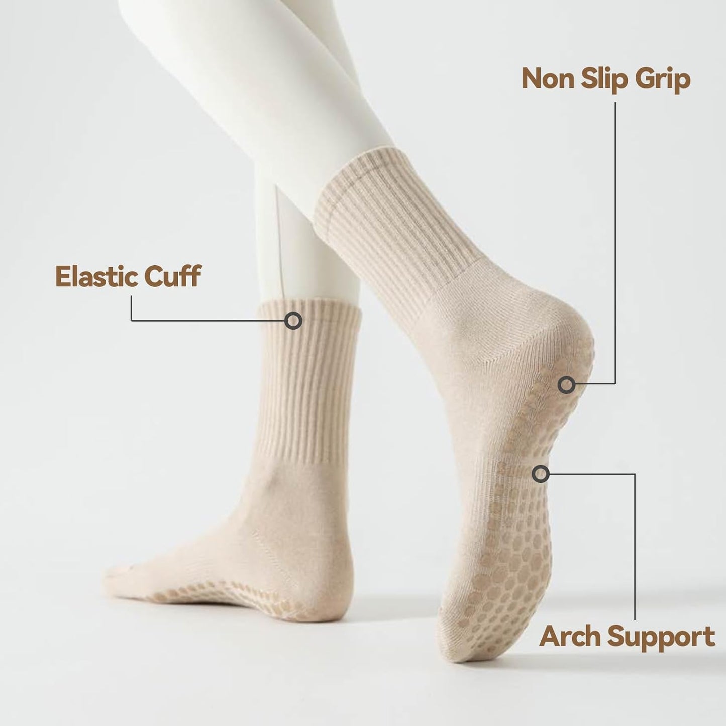 TOAMOUR 4 Pairs Pilates Socks with Grips for Women, Non Slip Yoga Athletic Ballet Barre Dance Workout Crew Socks