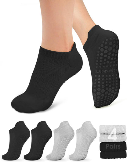 yeuG Pilates Socks for Women Non Slip Grip Socks for Yoga, Barre, Hospital, Barefoot Grippy Yoga Sock Womens Gifts 4 Pairs