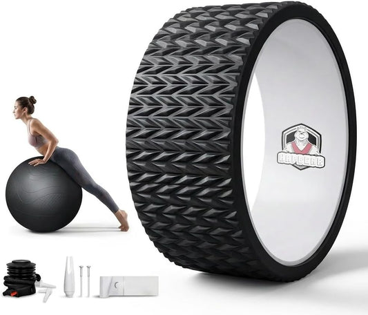 HAPBEAR Back Roller - Yoga Wheel Set with 26'' Exercise Ball – 12'' PP Inner Core Spine Alignment Tool for Back Pain Relief, Core Strength & Full-Body Workout, for Home Gym & Therapy – Pump Included