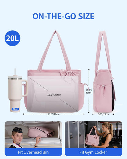 Wandering Nature Bow Tote Bag for Work Fits 40oz Tumbler, Yoga Bag with Wet Pocket & Yoga Mat Pocket, Commute, Gym, Travel