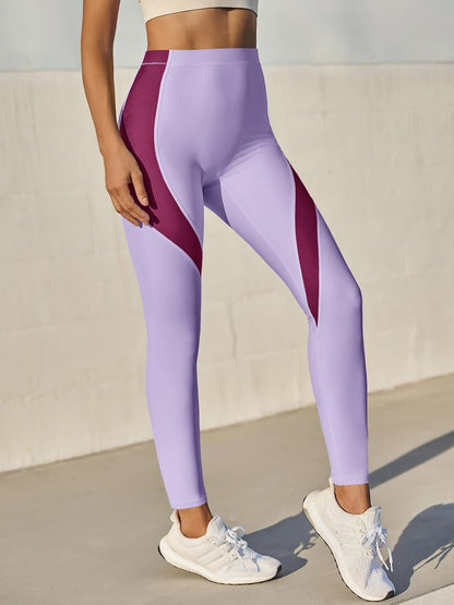 Fisoew Womens High Waisted Leggings Color Block Yoga Pants Workout Running Stretchy No See Through Leggings