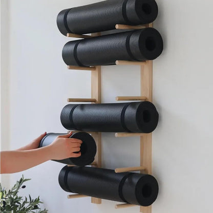 Wooden Yoga Mat Holder Wall Mount, Wood Yoga Mat Storage Rack as Shoe Hanger, Yoga Mat Organizer, or Gym Shelf for Home Gym Wall Storage