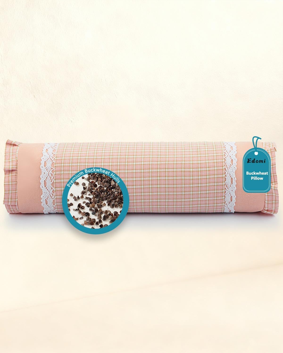 Buckwheat Hull Neck Roll Pillow -15.7" x4.7” Adjustable Firmness Cervical Support for Sleep & Yoga, Cooling Floral Cotton Cover, Ergonomic Bolster Pillow, Blue