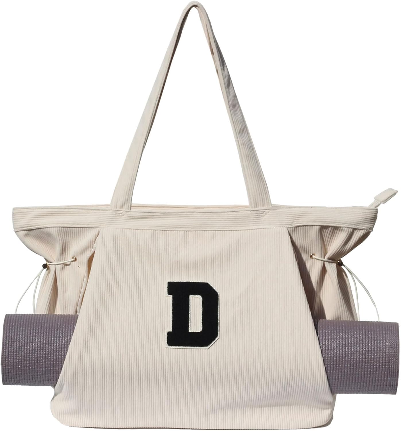 ESVAN Corduroy Yoga Tote Bag Gifts for Women Drawstring Yoga Mat Bag for Office Workout Travel Carryall Pilates Gym